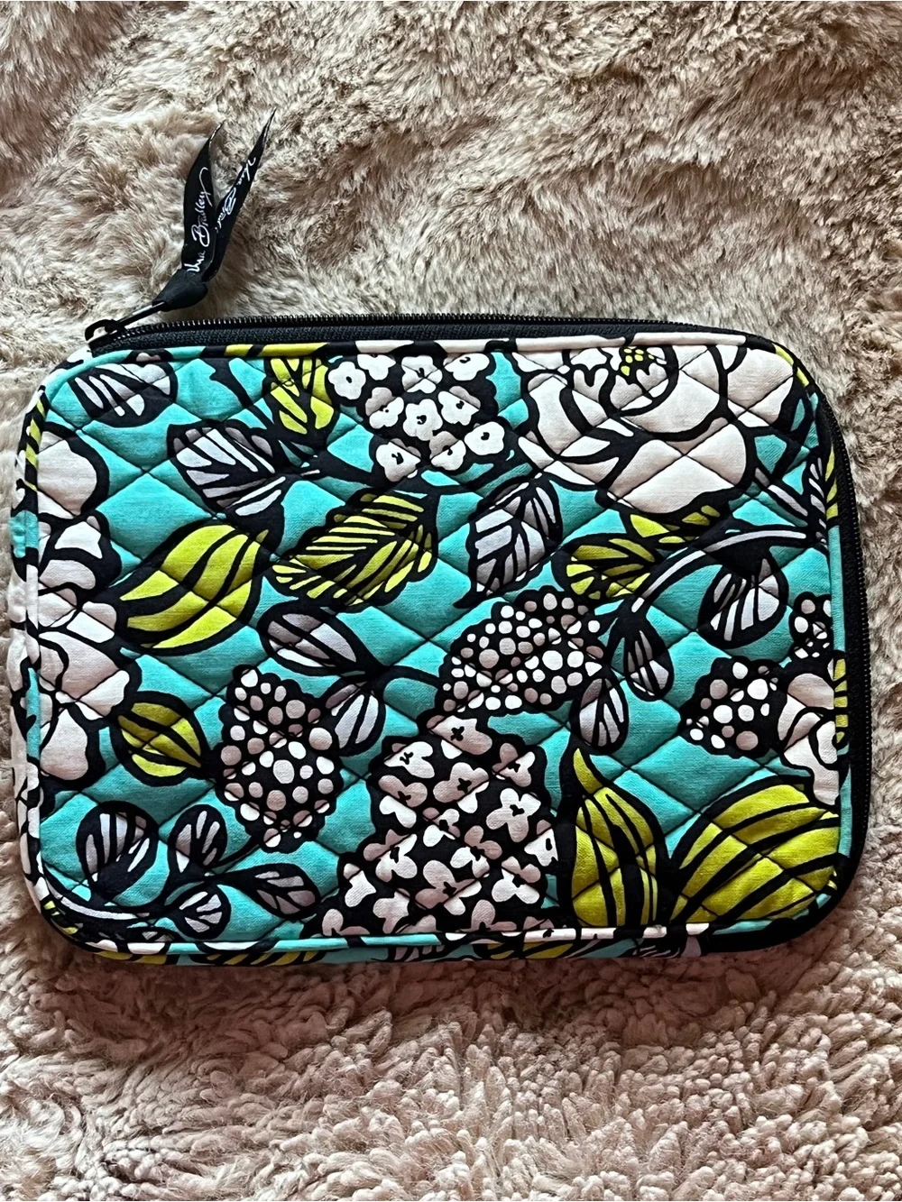 Vera Bradley Quilted Laptop Sleeve in Teal, White & Lime Floral